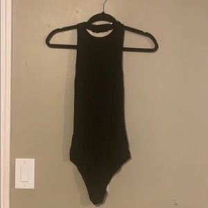 High neck, open back halter bodysuit